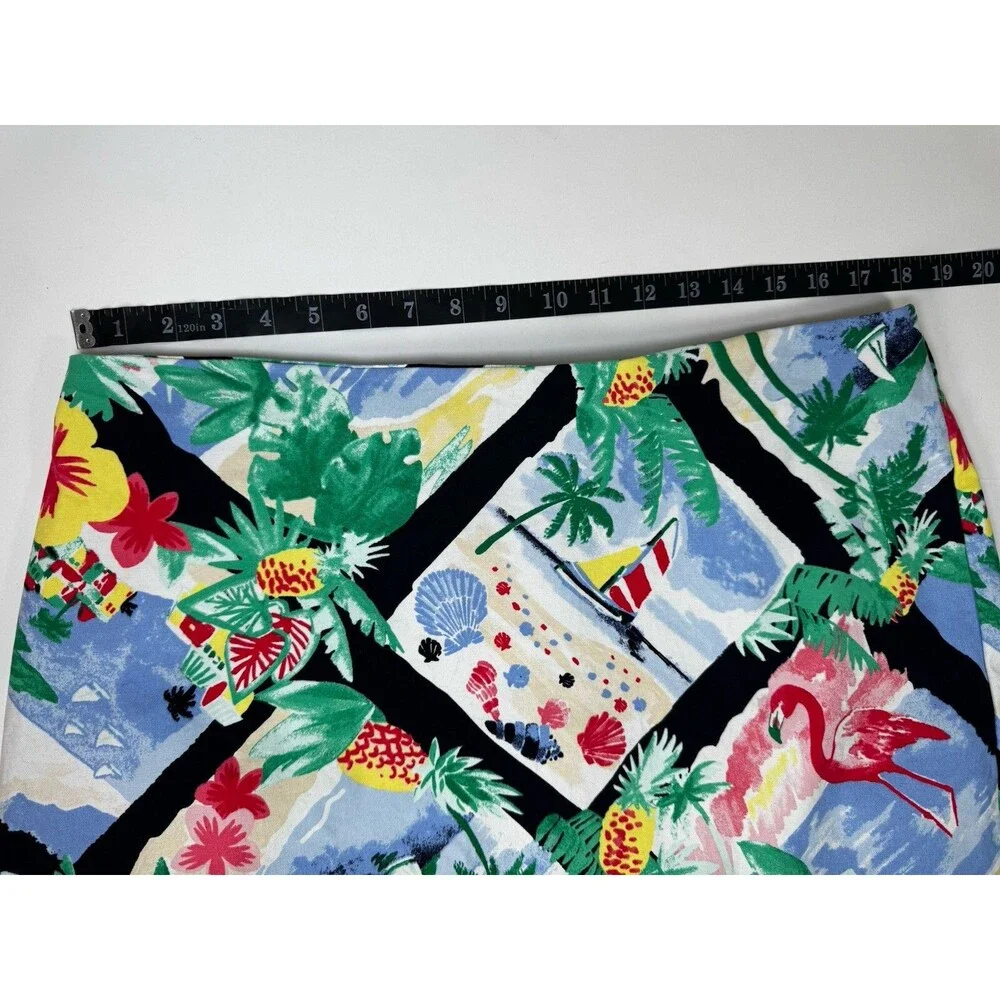 Talbots Skirt 16W Blue Tropical Print Cotton Stretch Summer Casual A Line Preppy